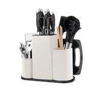4 in 1 Ceppo Coltelli Vuoto Universale, Ceppi Portacoltelli Vuoti Quadrato, Ceppo Portacoltelli da Cucina con Fessura per Posate, Blocco Porta Coltelli, Supporto Coltello Senza Coltello (Bianco)