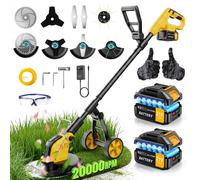 4 in 1 Decespugliatore a Batteria,30CM Tagliaerba a Batteria con 2 Batter giallo