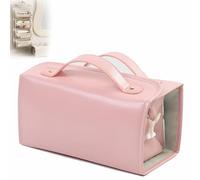 4 In 1 Detachable Large Capacity Makeup Bag, Hanging Roll-Up Makeup Bag Large Capacity Travel Wash Bag, Leather Waterproof Cosmetic Bag (Pink)