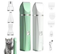 4 in 1 Electric Pet Grooming Kit, Quiet Dog Nail Grinder & Paw Trimmer for Cat Dogs Paws Face Ears (green+white)