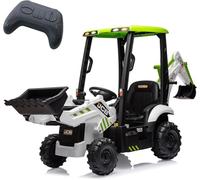 4 in 1 Escavatore, 12 V JCB con Licenza Auto Elettrica, Giocattolo da Cavalcare con Telecomando, pala Frontale, Clacson e Pneumatici EVA, Escavatore per Bambini Trasformabile in 4 Forme, Verde