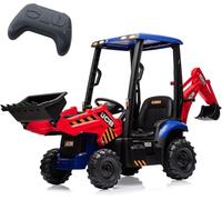 4 in 1 Escavatore, 12 V JCB con Licenza Auto Elettrica, Giocattolo da Cavalcare con Telecomando, pala Frontale, Clacson e Pneumatici EVA, Escavatore per Bambini Trasformabile in 4 Forme, Rosso