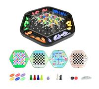 4 in 1 Flying Chess Game Board Set, Multi-Game Tabletop Collection with Snakes, Checkers, and Ludo, Fun Family Board Games for Kids, Adults, Parties, Game Night 30.5x30.5x3.5cm
