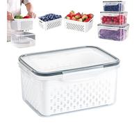 4-in-1 Food Storage Container with Removable Colander and Lid, Large Produce Keeper for Refrigerator, Plastic Drain Basket Organizer for Vegetables, Berries and Salad (3300ML,Transparent)