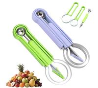4 In 1 Fruit Carving Tools Knife Kit, Multifunctional Stainless Steel Melon Baller Scoop Set, Watermelon Cutter Kitchen Gadget, Fruit Sculpting and Western Food Prep (Green+Purple)