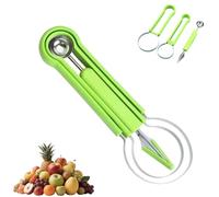 4 In 1 Fruit Carving Tools Knife Kit, Multifunctional Stainless Steel Melon Baller Scoop Set, Watermelon Cutter Kitchen Gadget, Fruit Sculpting and Western Food Prep (Green)