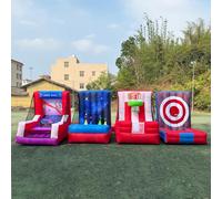 4 in 1 gioco gonfiabile di sport dei giochi gonfiabili di sport del gioco multi di sport, sparatoria della galassia, tiro del canestro di basket, ascia tiro dardo per il campo da giuoco della scuola