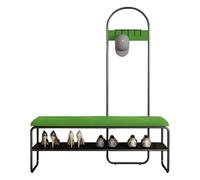 4-in-1 Hall Tree with Bench - Freestanding Metal Clothes Rack & Velvet Soft Seat Cushion with 5 Hooks for Entryway, Hallway, Living Room (Light Green, 80cm)
