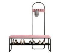 4-in-1 Hall Tree with Bench & Velvet Cushion, Freestanding Metal Clothes Rack with 5 Hooks for Entryway, Hallway & Living Room (Roze, 60cm)