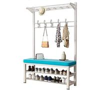 4 in 1 Hallway Coat Rack and Shoe Stand 8 Hooks and 2 Tier Bench for Entryway Stylish and Functional Storage Solution for Coats Shoes and Accessories