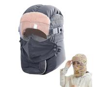 4 in 1 Hat with Mask Goggles, Waterproof Windproof Warmth Full Cover Balaclava, Winter Plush Lined Full Hood Ski cap Light Purple(Gray)