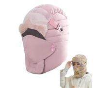 4 in 1 Hat with Mask Goggles, Waterproof Windproof Warmth Full Cover Balaclava, Winter Plush Lined Full Hood Ski cap Light Purple(Powder)