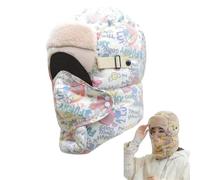 4 in 1 Hat with Mask Goggles, Waterproof Windproof Warmth Full Cover Balaclava, Winter Plush Lined Full Hood Ski cap Light Purple(Beige)