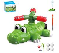 4 In 1 Kids Water Sprinkler T Ball Set,Crocodile Baseball Backyard Game For Kids,Equipped With A Bat And Four Balls,Funny 360 Degree Rotating Sprinkler For-Kids, Party, Pool(A)