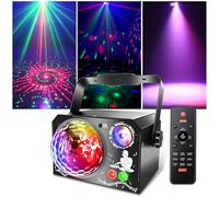 4 in 1 Lampada da palcoscenico, Fwiull Luce Discoteca con Telecomando e Stroboscopio, 65 Effetti Luminosi RGB & UV, USB Luminoso Disco Musica Controllo Vocale