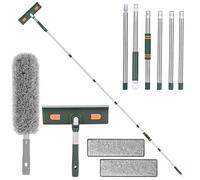 4 in 1 Lavavetri Telescopico, Kit Pulizia Vetrate con Tergivetro in Silicone e Spazzola in Microfibra, Lavavetri con Manico Telescopico per Auto Vetro Alte