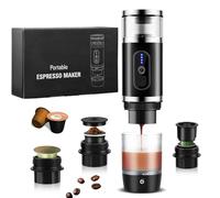 4 in 1 Macchina da caffè espresso elettrica portatile, caffettiera da viaggio per il campeggio con montalatte elettrico, caffettiera da auto-riscaldamento con USB-C, Caffè Macchiato，Cappuccino