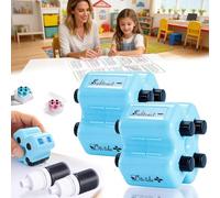 4 in 1 Math Roller Stamp Set - Addition Subtraction Multiplication Division Practice Tool, Reusable Math Stamp Roller for Kids; Refillable Roller Digital Teaching for Classroom & Home Use (2Blue)