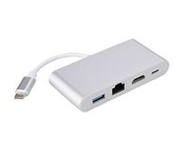 4 in 1 Multifunction Type C to USB 3.0 RJ45 HDMI PD Converter, Type C Adapter Hub, 4K Video Converter with Ethernet Port and Fast Charging, Portable Aluminum Alloy Design for Lapto