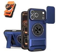 4-in-1 Protective Case with Camera Slider, Shockproof Slide Lens Case with Ring Holder, 360° Full Protection Magnetic Swivel Protective Cases for iPhone17/16/15 Series (Blue,17 ProMax)