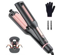 4 In 1 Regolabile Piastra Onde per Capelli - 22/25/32/38mm Piastra Onde per Onde da Spiaggia, Onde Naturali, Onde d'acqua, Onde da Sirena, Antiscottature, Display Digitale, 4 Temperature, Rosa