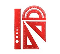 4 in 1 Righello di Metallo In Lega di Alluminio Angolo Righello Goniometro Triangolo Righello Multifunzionale Strumenti di Misura Set Goniometro Quadrato(4in1 Ruler Red)