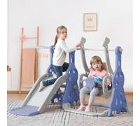 4 in 1 Set da Parco Giochi per Bambini Autoportante, Altalena con Scivolo, Canestro da Basket, Scivolo per Bambini Scivolo, Attività Kid Play Equipment per Ambienti Inter ed Esterni (Blu-A01)