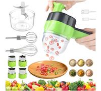 4-in-1 Set Mini Tritatutto Ricaricabile USB Affettaverdure Elettrico Portatile Multiuso da Cucina Lama in Tritatutto di Alimenti Cutter per Carne, Verdure, Frutta e Cipolla