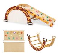 4-in-1 Telaio da Arrampicata per Bambini - Scala a Triangolo, Arco Montessoriano per Bambini, Balance Board e Cuscino, Telaio da Arrampicata Montessori, Palestra in Legno per Bambini da 1 a 3 Anni