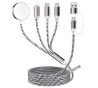 4 in 2 Multiplo Rapida Caricatore per A pple Watch, 1.8M/6FT Cavo Ricarica Intrecciato Nylon con Porta iOS/Micro USB/Tipo C/iWatch, Compatibile per iWatch Ultra/SE/1-11/iPhone/AirPods/Galaxy/Huawei