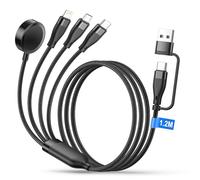4 in 2 Multiplo Rapida Caricatore per Apple Watch, Cavo Apple Watchs with Watch/Micro/USB C/Lightning Connector, Nylon Cavo USB Multiplo per iWatch 9/8/7/6/5/4/3/SE/Ultra, iPhone 17/16/15/14/13/12