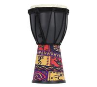 4 Inch African Hand Drum, Painted Sheepskin Percussion Drum for DIY | Printed tribal pattern design, artificial sheepskin surface for soft tapping, compact PVC drum body with lanyard, suitable