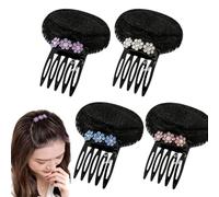 4 inserti per capelli neri con strass a forma di fiore, invisibili, soffici, in spugna, strumento per lo styling delle donne (colore casuale)