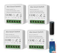 4 interruttori della luce intelligenti, modulo a 1 via, doppio controllo, mini interruttore Wi-Fi fai da te, adatto dietro interruttore a parete, modulo compatibile con app Tuya, Alexa e Google Home