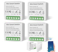 4 interruttori della luce intelligenti modulo a 2 vie, interruttore Wi-Fi Smart Life, mini interruttore Wi-Fi fai da te, compatibile con app Tuya, Alexa e Google Home, neutro richiesto, si adatta