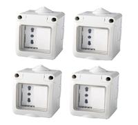 4 Kit Cassetta Elettrica IP55 Con Sportellino, 2 Moduli Presa Bipasso 10/16A + Interruttore, Kit Scatola Elettrica Pronta, Montaggio Da Muro Parete Esterno