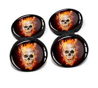 4° Kit Copripitore Universale 60mm Engeliver Auto Cerchi DM006 Teschio Fiamme