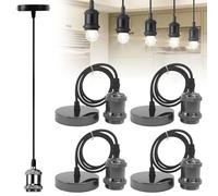 4 lampada a sospensione vintage, in metallo E27 con anello a vite, portalampada E27 vintage con cavo da 100 cm, fai da te per soggiorno (classico nero)