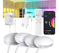 4 lampade LED per l'illuminazione sotto i mobiletti con WiFi RGB, compatibili con Alexa, App e telecomando RF 2.4G. Le lampade LED possono essere sincronizzate con la musica,timer,della luminosità