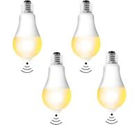 4 lampadine a LED E27 con sensore di movimento: lampadina LED con sensore di movimento PIR E27, lampada LED 12 W, luce bianca calda, 3000 K, sensore di luce a risparmio energetico, E27, per corridoio,