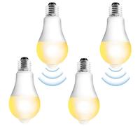 4 lampadine a LED E27 con sensore di movimento: lampadina LED con sensore di movimento PIR E27, lampada15W, luce bianca calda, 3000 K di luce a risparmio energetico per corridoio garage scale balcone