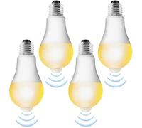 4 lampadine LED E27 con sensore di movimento: lampadina LED con sensore di movimento PIR E27, lampada LED 12 W, luce bianca calda, 3000 K, sensore di luce a risparmio energetico, E27, per corridoio,