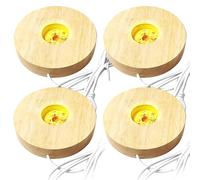 4 lampadine LED in legno: base in legno a LED, 3 colori, illuminazione in legno regolabile, base luminosa a LED, rotonda, per display in cristallo, vetro acrilico, resina