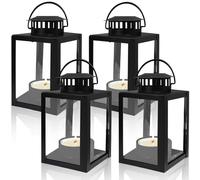 4 lanterne per esterni, 6 x 10,1 cm, lanterne per candele, lanterne da giardino, lanterne da giardino per portacandele, piccola lanterna in metallo per tavolo da caffè, caminetto (nero)