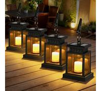 4 lanterne solari per esterni con candela a LED, lanterna solare a LED, per esterni, da appendere, effetto tremolante, lanterna solare a LED con candele, lampade decorative per giardino, terrazza