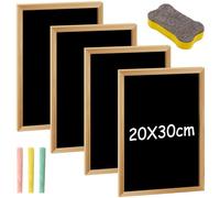 4 lavagne combinate, 30 x 20 cm, con cornice in legno, piccole lavagne da scrivere con 3 gessetti e 1 gomma in spugna, mini lavagne da scrivere per bambini, buffet, matrimoni, feste