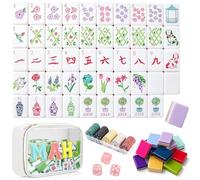 4 Layer Mahjong Tiles American, 160 PCS Premium Acrylic mahjongs Tile Set with Clear Engraved Layered Tiles, American Set with Dice & Carrying Bag, forTravel Game Nights Family Gatherings (M1)