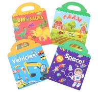 4 Libri di Adesivi Riutilizzabili per bambini,3-6 Anni Giocattolo Educativo | Veicoli, Spazio, Dinosauri, Fattoria 4 Temi Adesivi Trasparenti 3D Bambini e Ragazze Regali di Compleanno