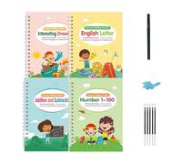 4 libri magici per scrittura a mano scanalati per bambini, include lettere e numeri, disegno artistico, operazioni matematiche, per bambini in età prescolare, controllo della penna
