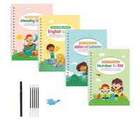 4 libri magici per scrittura a mano scanalati per bambini, include lettere e numeri, disegno artistico, operazioni matematiche, per bambini in età prescolare, fogli di pratica di scrittura a mano